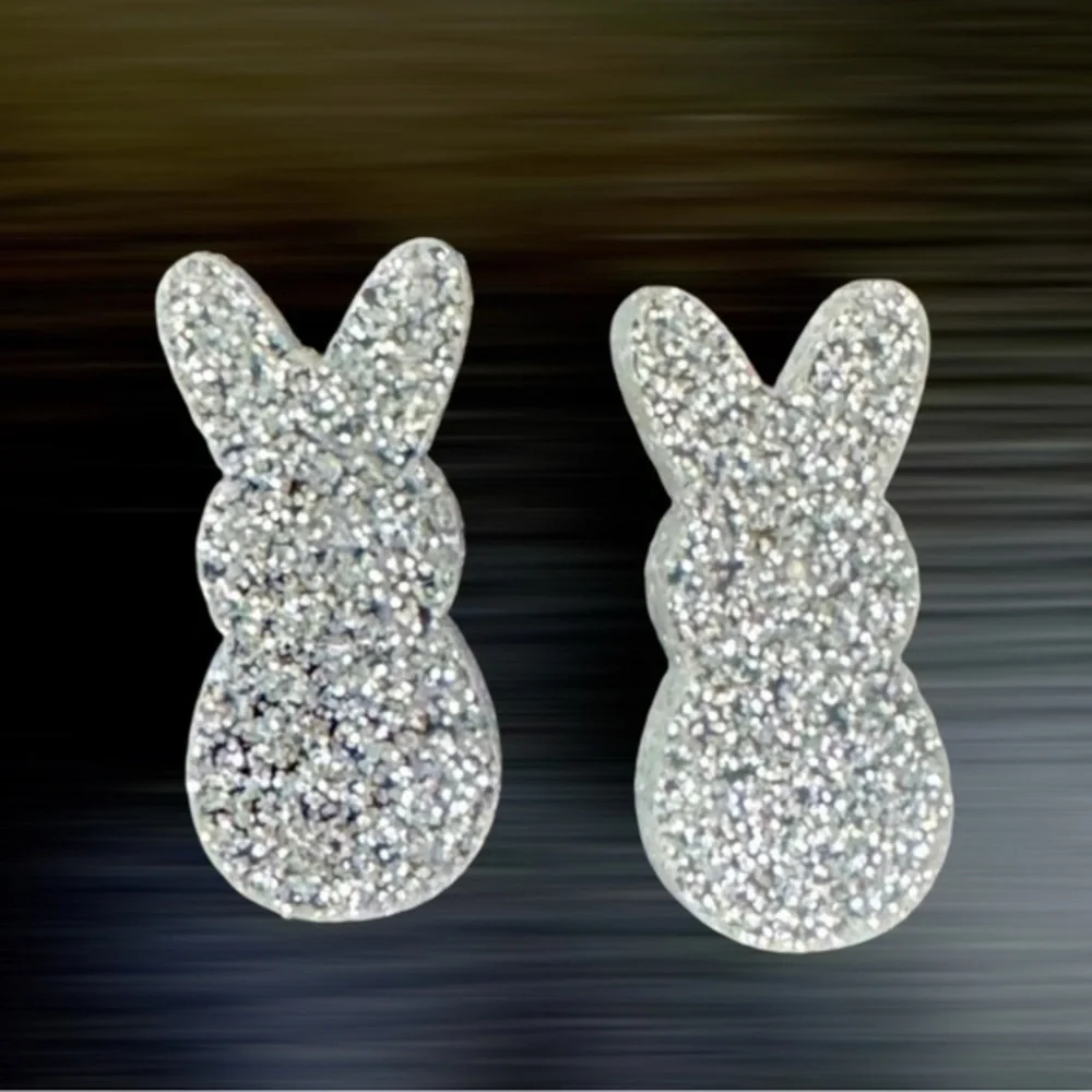 Peeps Silver Sparkle Easter Post Earrings